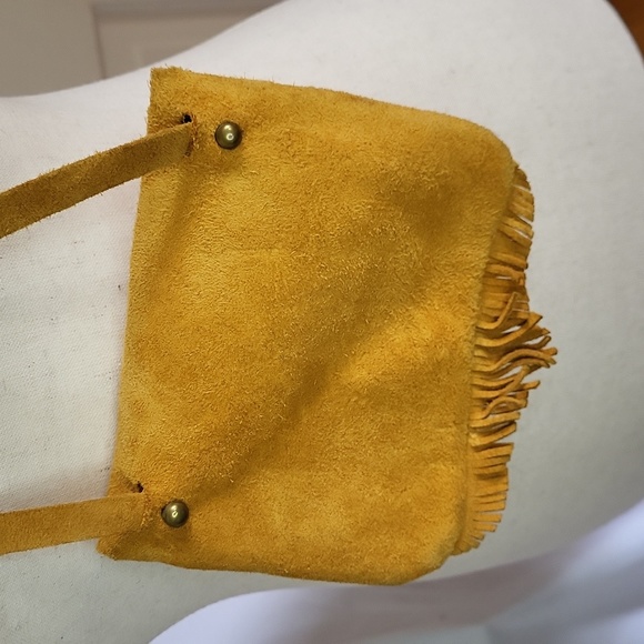 Suede Native Purse beads fringe  crossbody 5 x 6" 90s Cherokee NC good used cond - Picture 10 of 16